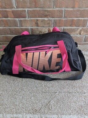 Nike Gym Club Duffle Bag Black Pink Orange Striped Graphic Nylon Athletic Gym